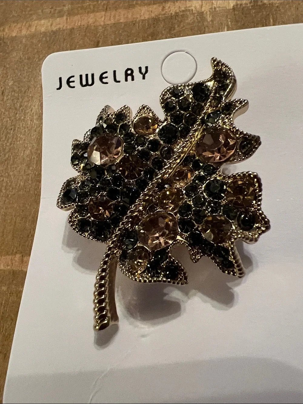 3/$18 Gold Leaf Brooch with Champagne and Black Crystals Lot 6071